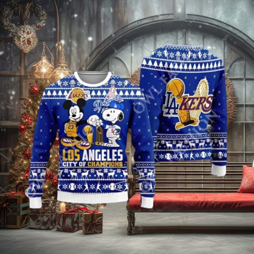 Cheap Mickey And Snoopy Los Angeles Dodgers Ugly Christmas Sweater