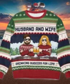 Cheers To Us And A Season Full Of Happiness   Couple Personalized Custom Ugly Sweatshirt