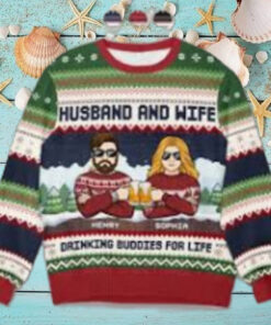 Cheers To Us And A Season Full Of Happiness   Couple Personalized Custom Ugly Sweatshirt