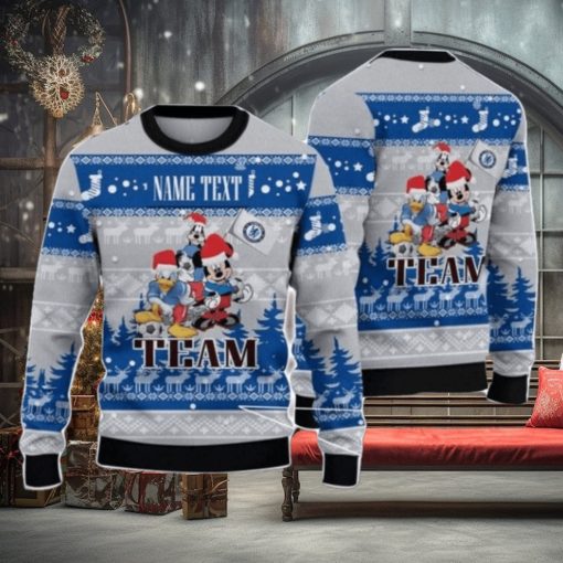 Chelsea FC Disney Team Custom Name Ugly Christmas Sweater