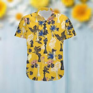 Chess Pieces Men Aloha Hawaiian Tropical Floral Button Up Shirt For Chess Players And Sport Lovers On Summer Vacation