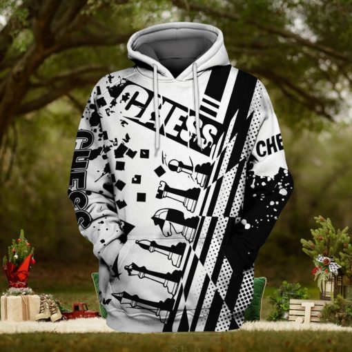 Chess Play Game Black And White 3d All Over Print Hoodie