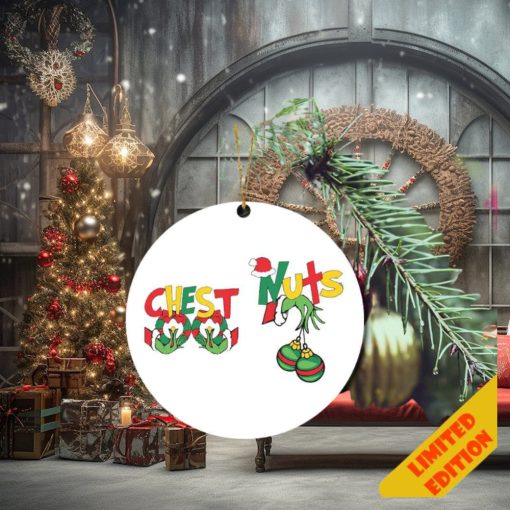 Chest And Nuts Funny Christmas Grinch Hand Holding Boobs Christmas 2023 Holiday Ornament