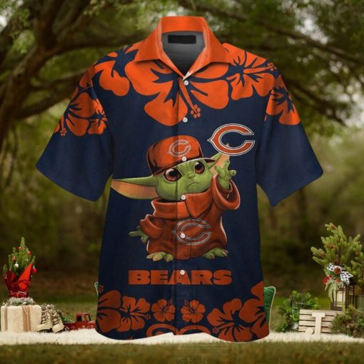 Chicago Bears Baby Yoda Short Sleeve Button Up Tropical Hawaiian Shirt