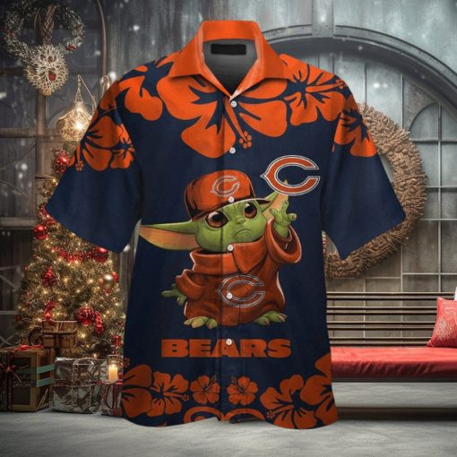 Chicago Bears Baby Yoda Short Sleeve Button Up Tropical Hawaiian Shirt