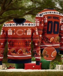Chicago Bears Design NFL Snowflakes Reindeer 3D Sweater Custom Number And Name