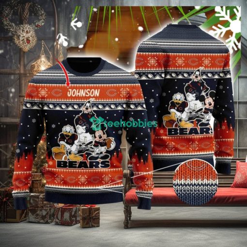 Chicago Bears Disney Donald Duck Mickey Mouse Goofy Custom Name Sport Fans Christmas Gift Ugly Christmas Sweater