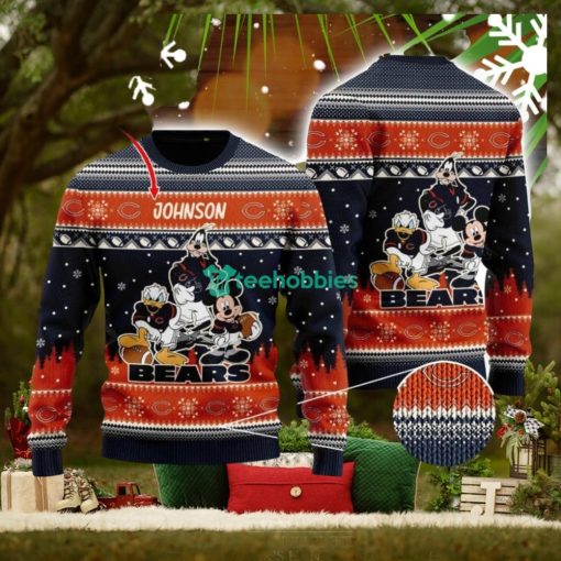 Chicago Bears Disney Donald Duck Mickey Mouse Goofy Custom Name Sport Fans Christmas Gift Ugly Christmas Sweater