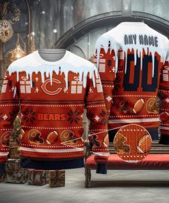 Chicago Bears Graphics NFL Snowflakes Reindeer 3D Sweater Custom Number And Name
