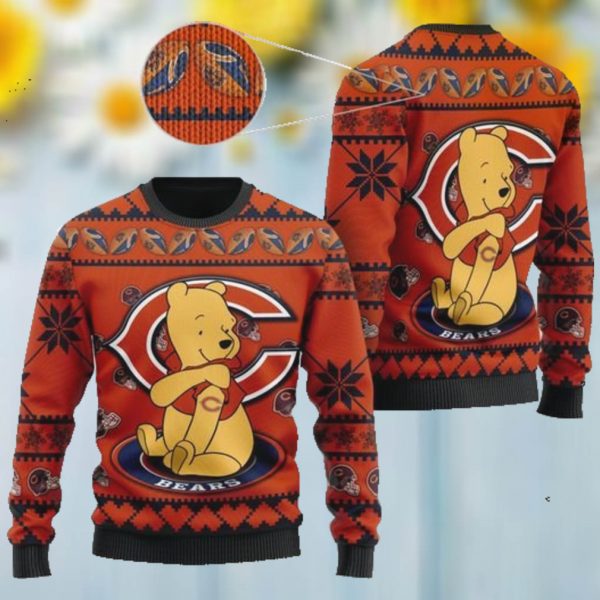 Chicago Bears NFL American Football Team Logo Cute Winnie The Pooh Bear 3D Ugly Christmas Sweater Shirt For Men And Women On Xmas Days