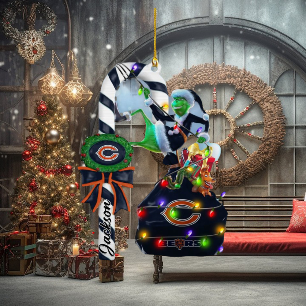 Chicago Bears NFL Custom Name Grinch Candy Cane Ornament 2 Side Chicago Bears NFL Custom Name Grinch Candy Cane Ornament 2 Side
