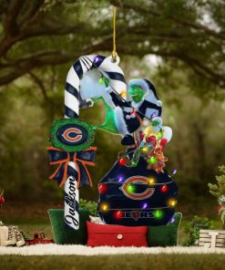 Chicago Bears NFL Custom Name Grinch Candy Cane Ornament 2 Side