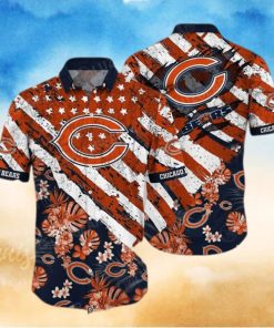 Chicago Bears NFL Hawaiian Shirt Floral Print American Flag Beach Shirt Short Style Summer