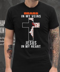 Chicago Bears NFL In My Veins Jesus In My Heart Cross 2024 T Shirt