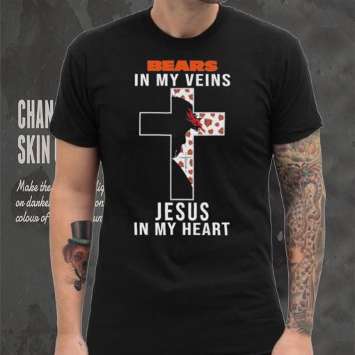 Chicago Bears NFL In My Veins Jesus In My Heart Cross 2024 T Shirt