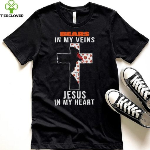 Chicago Bears NFL In My Veins Jesus In My Heart Cross 2024 T Shirt