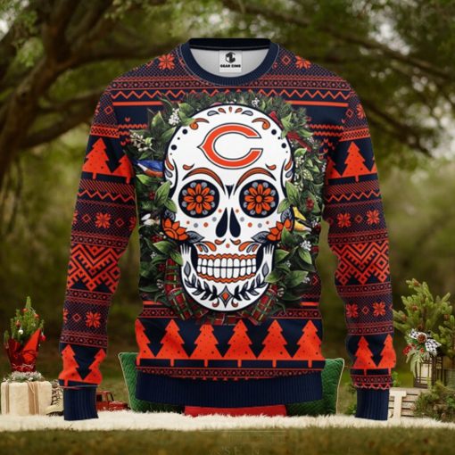 Chicago Bears Skull Flower Ugly Christmas Ugly Sweater