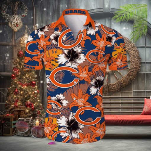 Chicago Bears Tropical Flower Short Sleeve Hawaiian Shirt Gift For Fans NFL