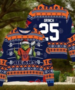 Chicago Bears x Grinch Christmas Dr. Seuss How the Grinch Stole Christmas with Super Bowl Trophy Custom Ugly Christmas Sweater
