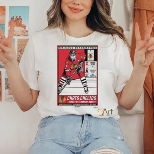 Chicago Blackhawks Chris Chelios Jersey Retirement Night United Center Chicago, IL 2.25.24 poster shirt