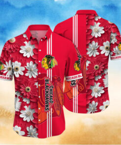 Chicago Blackhawks Daisy Stripe Hawaiian Shirt
