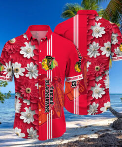 Chicago Blackhawks Daisy Stripe Hawaiian Shirt