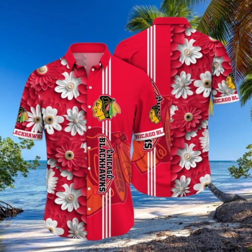 Chicago Blackhawks Daisy Stripe Hawaiian Shirt