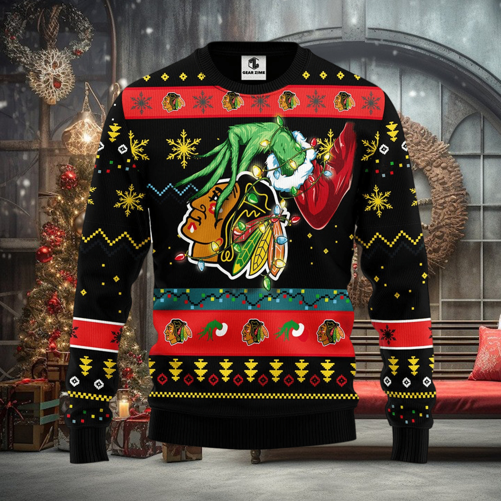 Chicago Blackhawks Grinch Christmas Ugly Sweater Chicago Blackhawks Grinch Christmas Ugly Sweater