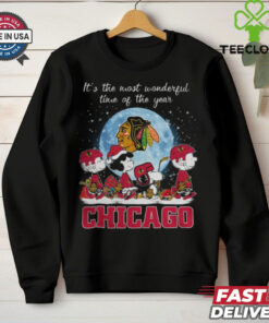 Chicago Blackhawks It The Most Wonderful Time Of The Year Peanut Characters Christmas Shirt