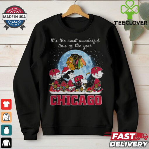 Chicago Blackhawks It The Most Wonderful Time Of The Year Peanut Characters Christmas Shirt