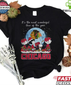 Chicago Blackhawks It The Most Wonderful Time Of The Year Peanut Characters Christmas Shirt