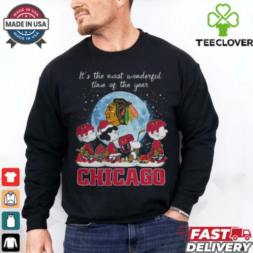 Chicago Blackhawks It The Most Wonderful Time Of The Year Peanut Characters Christmas Shirt
