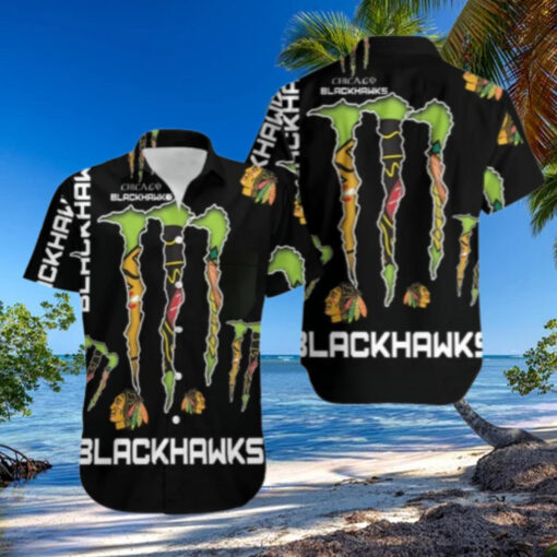 Chicago Blackhawks Monster Energy Claw Hawaiian Shirt