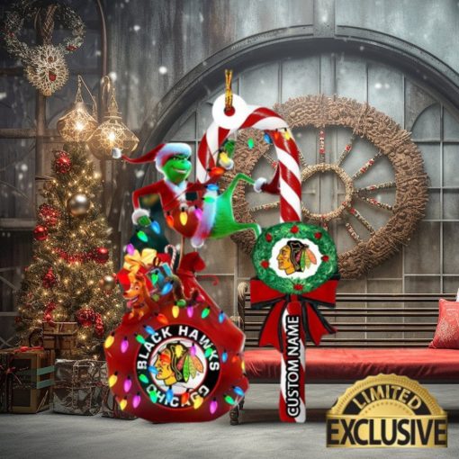 Chicago Blackhawks NHL Grinch Candy Cane Personalized Xmas Gifts Christmas Tree Decorations Ornament