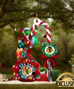 Chicago Blackhawks NHL Grinch Candy Cane Personalized Xmas Gifts Christmas Tree Decorations Ornament