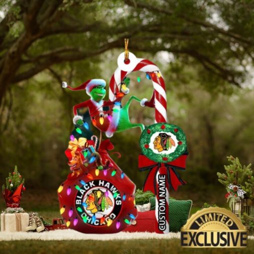 Chicago Blackhawks NHL Grinch Candy Cane Personalized Xmas Gifts Christmas Tree Decorations Ornament
