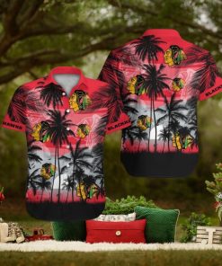 Chicago Blackhawks Short Sleeve Button Up Tropical Shirt Hawaiian Shirt