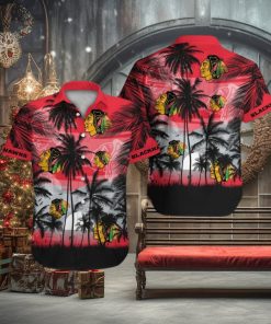 Chicago Blackhawks Short Sleeve Button Up Tropical Shirt Hawaiian Shirt