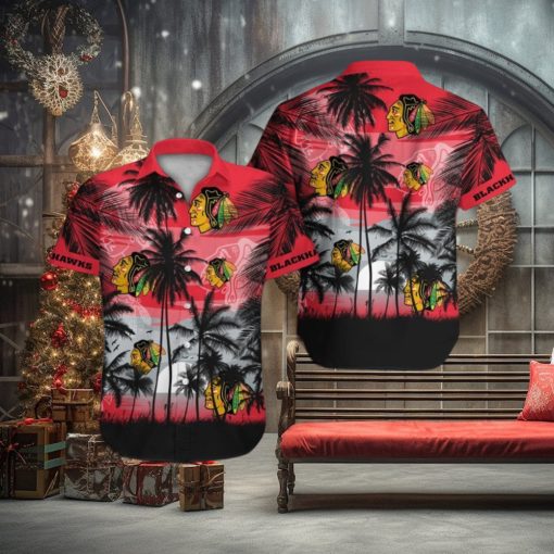Chicago Blackhawks Short Sleeve Button Up Tropical Shirt Hawaiian Shirt