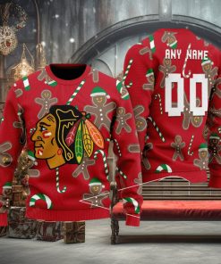 Chicago Blackhawks Snowflakes Reindeer 3D Sweater Custom Number And Name
