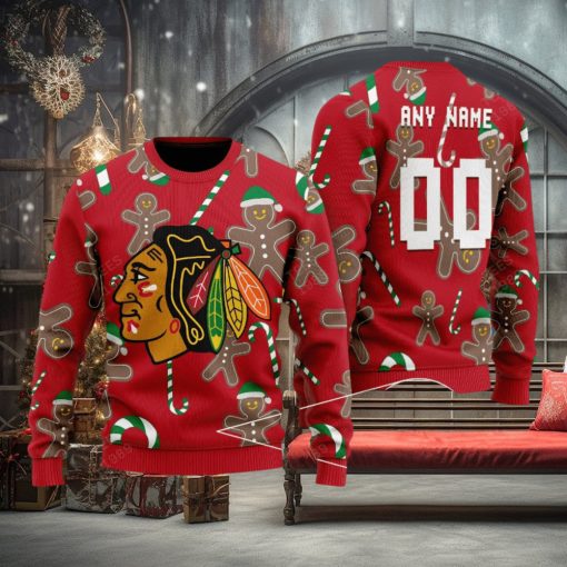 Chicago Blackhawks Snowflakes Reindeer 3D Sweater Custom Number And Name