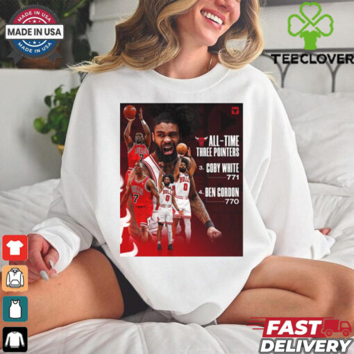 Chicago Bulls All Time Three Pointers No. 3 Coby White 771 No 4 Ben Cordon 770 Poster t shirt