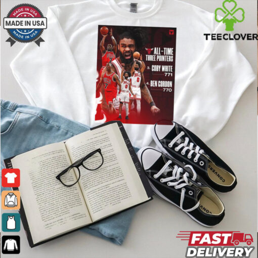 Chicago Bulls All Time Three Pointers No. 3 Coby White 771 No 4 Ben Cordon 770 Poster t shirt