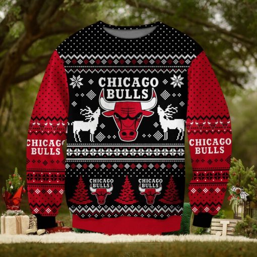 Chicago Bulls Christmas Print Crew Neck Pullover Sweater