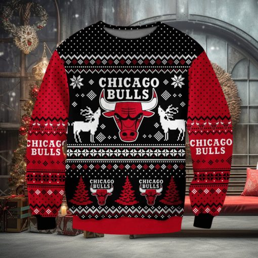 Chicago Bulls Christmas Print Crew Neck Pullover Sweater