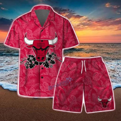 Chicago Bulls NBA Team Logo Basketball Aloha Design Hawaiian Shirt & Short