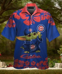 Chicago Cubs Baby Yoda Short Sleeve Button Up Tropical Hawaiian Shirt