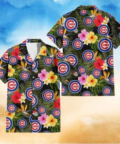 Chicago Cubs Colorful Hibiscus Green Leaf Back Background 3D Hawaiian Shirt Gift For Fans