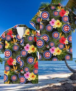 Chicago Cubs Colorful Hibiscus Green Leaf Back Background 3D Hawaiian Shirt Gift For Fans