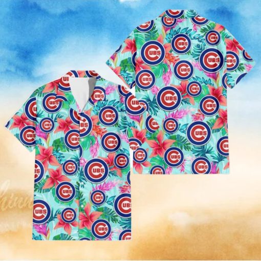 Chicago Cubs Coral Porcelain Flower Violet Orchid Light Blue Background 3D Hawaiian Shirt Gift For Fans